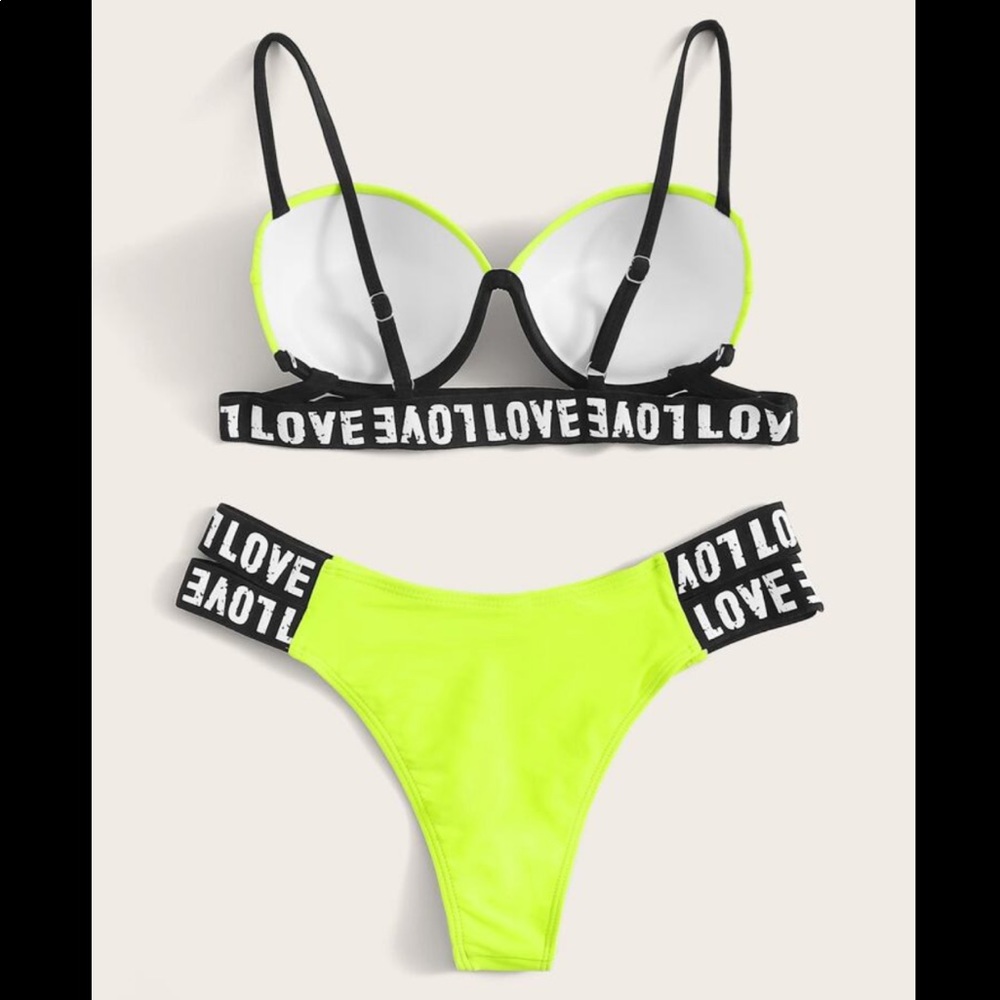 Lime push-up strappy high waisted bikini swimsuit - Picture 2 of 2